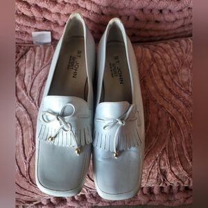 St. John Women's White Leather Loafers